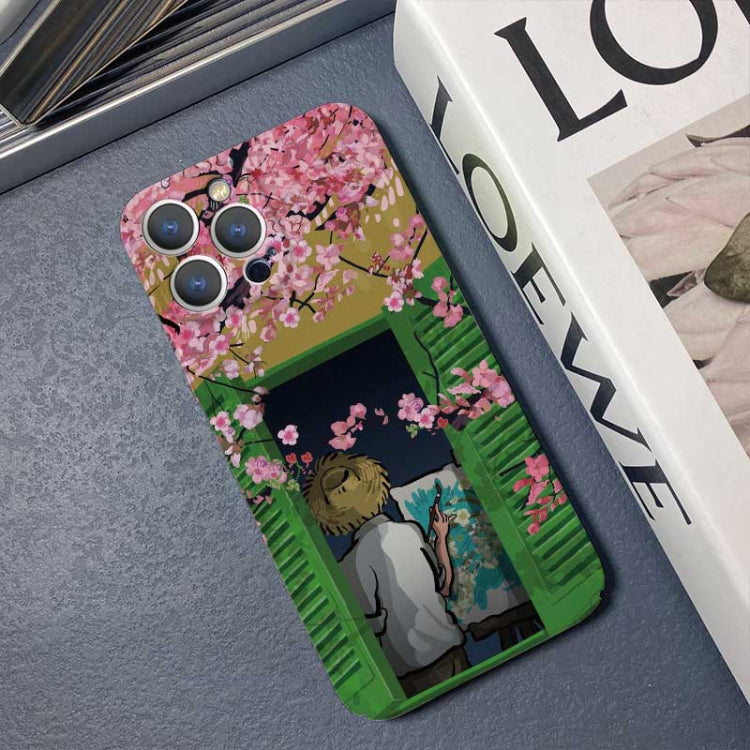 For iPhone 13 Pro Precise Hole Oil Painting Pattern PC Phone Case(Peach Blossom) - free shipping - PMC TechLife - Order now!