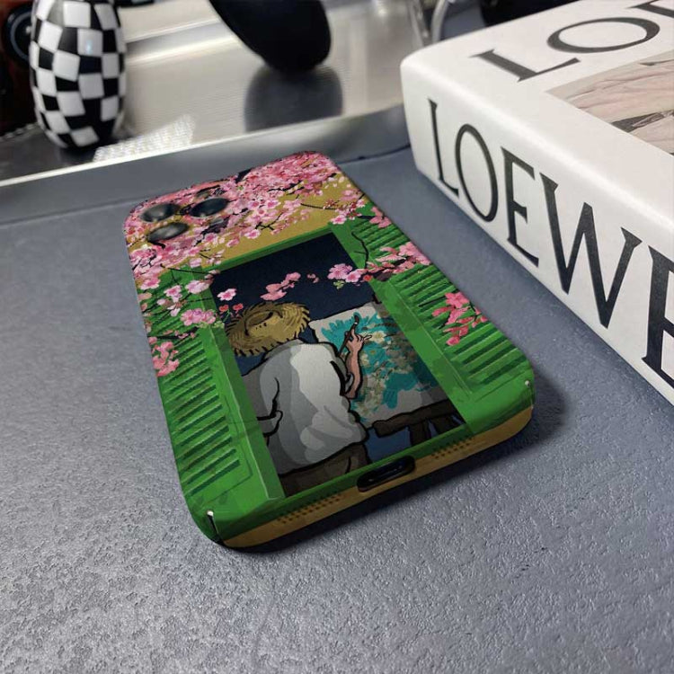 For iPhone 13 Pro Precise Hole Oil Painting Pattern PC Phone Case(Peach Blossom) - free shipping - PMC TechLife - Order now!