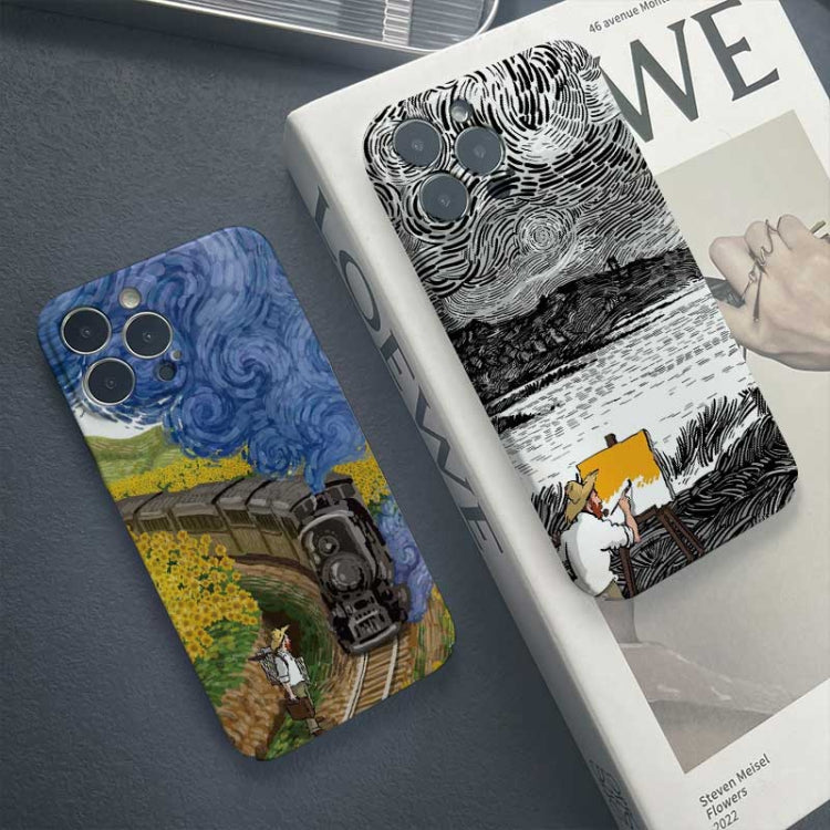 For iPhone 12 mini Precise Hole Oil Painting Pattern PC Phone Case(Train) - iPhone 12 mini Cases by PMC Jewellery | Online Shopping South Africa | PMC Jewellery