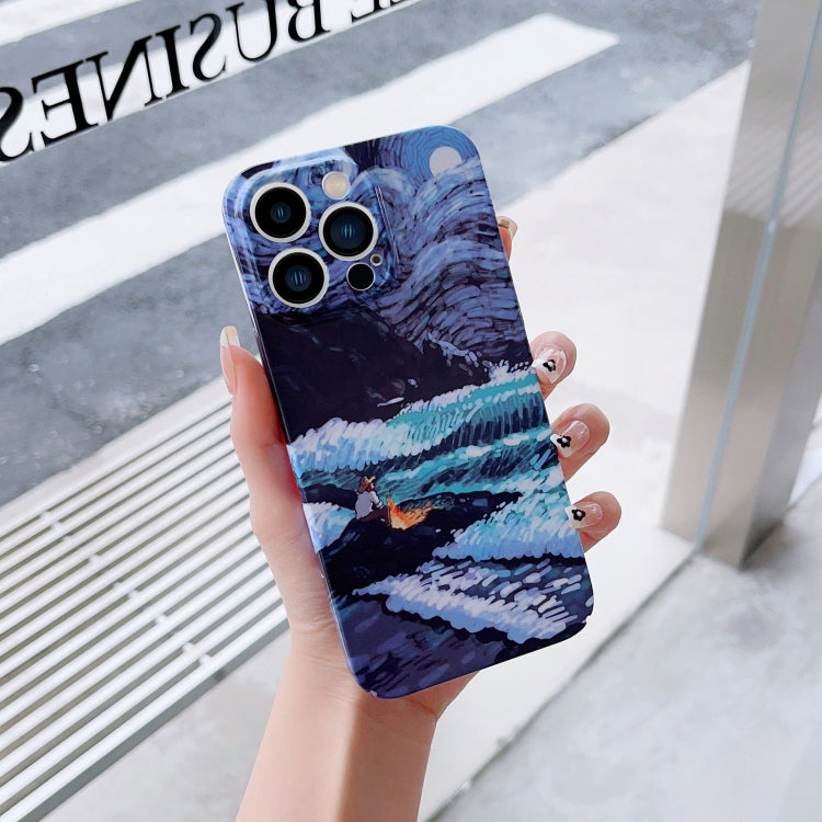 For iPhone 14 Pro Max Precise Hole Oil Painting Pattern PC Phone Case(Sea Wave) - iPhone 14 Pro Max Cases by PMC Jewellery | Online Shopping South Africa | PMC Jewellery