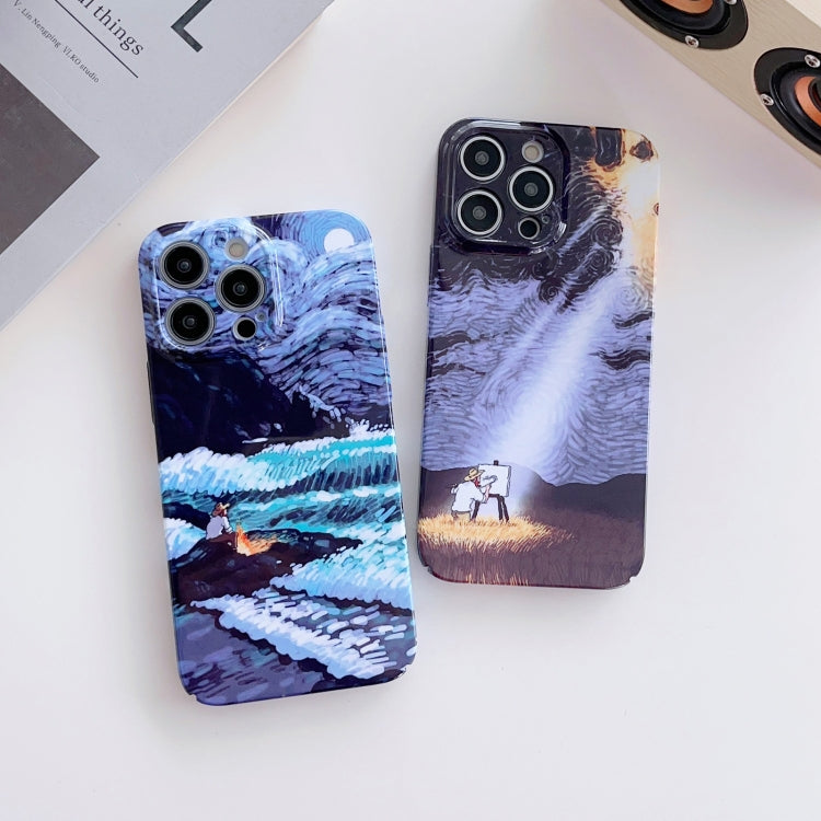 For iPhone 8 Plus / 7 Plus Precise Hole Oil Painting Pattern PC Phone Case(Sunset) - More iPhone Cases by PMC TechLife | Online Shopping South Africa | PMC TechLife