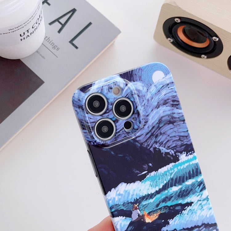 For iPhone 12 Precise Hole Oil Painting Pattern PC Phone Case(Thinker) - iPhone 12 / 12 Pro Cases by PMC TechLife | Online Shopping South Africa | PMC TechLife