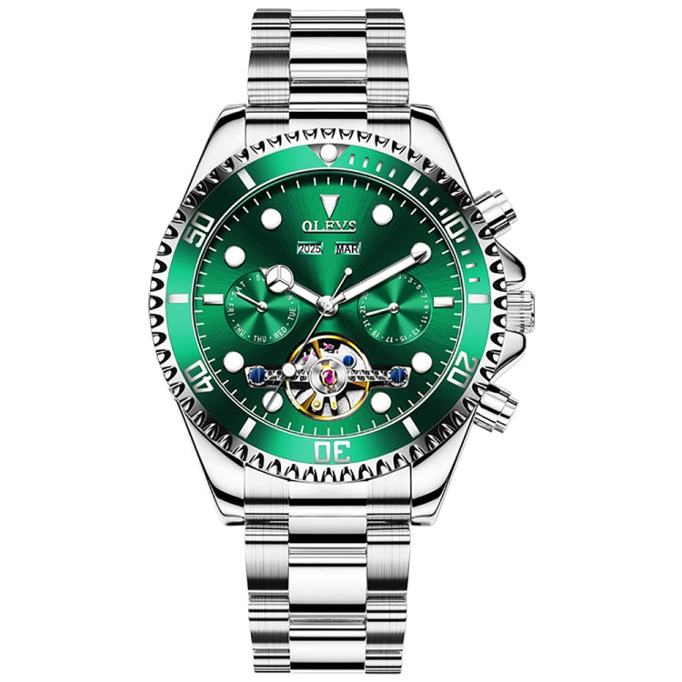 OLEVS 6605 Men Multifunctional Waterproof Mechanical Watch(Green) - Metal Strap Watches by OLEVS | Online Shopping South Africa | PMC Jewellery