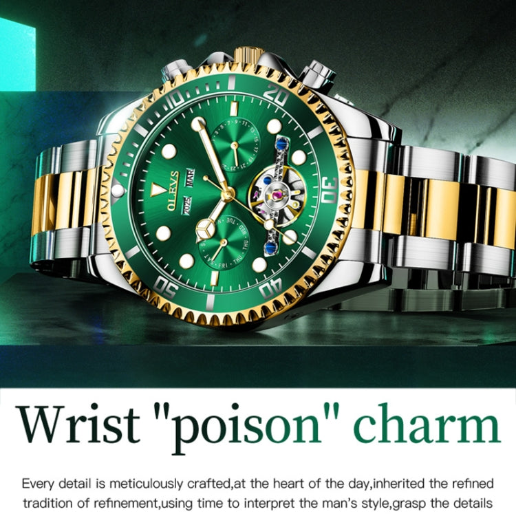 OLEVS 6605 Men Multifunctional Waterproof Mechanical Watch(Green) - Metal Strap Watches by OLEVS | Online Shopping South Africa | PMC Jewellery