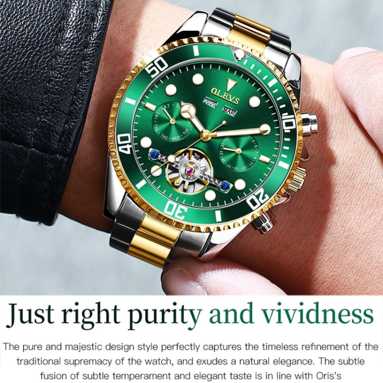 OLEVS 6605 Men Multifunctional Waterproof Mechanical Watch(Green + Gold) - Metal Strap Watches by OLEVS | Online Shopping South Africa | PMC Jewellery