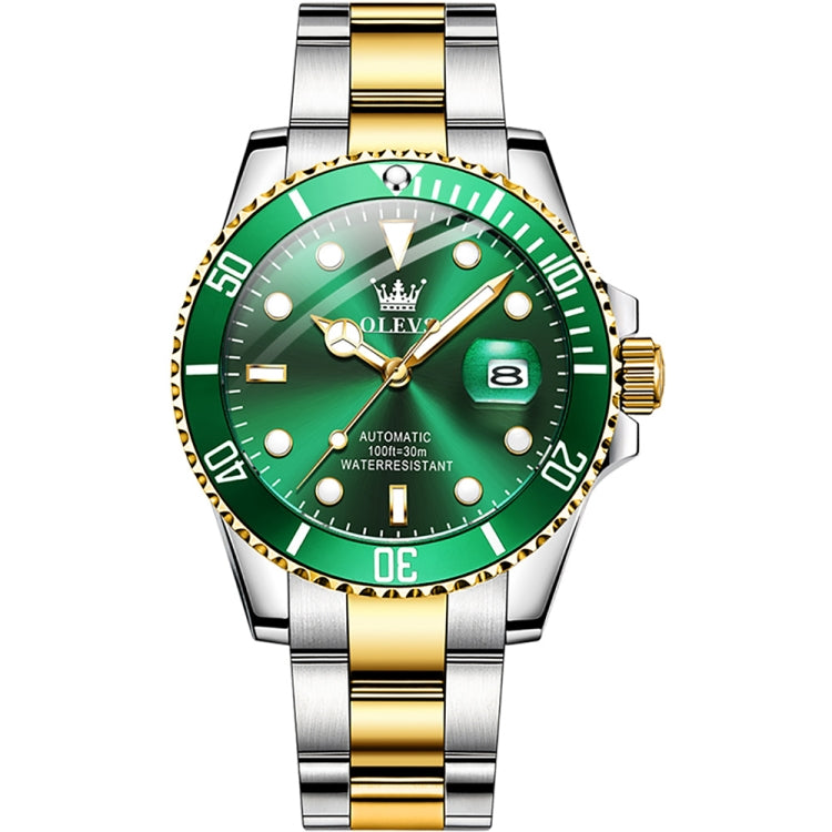 OLEVS 6650 Men Luminous Waterproof Mechanical Watch(Green + Gold) - Metal Strap Watches by OLEVS | Online Shopping South Africa | PMC Jewellery