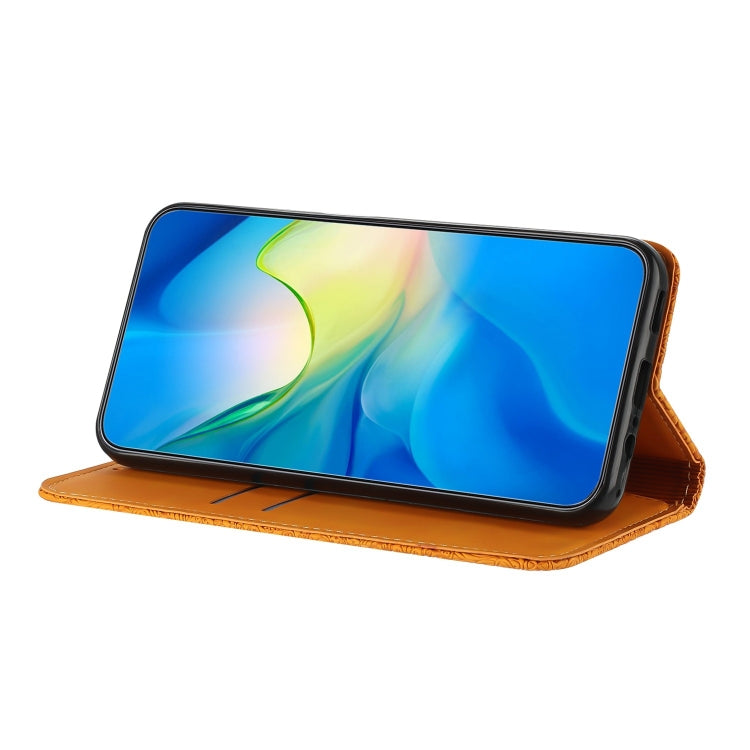 For Samsung Galaxy S22 Ultra 5G Ethnic Embossed Adsorption Leather Phone Case(Yellow) - free shipping - PMC TechLife - Order now!