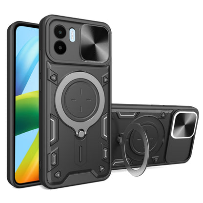 For Xiaomi Redmi A1 4G CD Texture Sliding Camshield Magnetic Holder Phone Case(Black) - Xiaomi Cases by PMC Jewellery | Online Shopping South Africa | PMC Jewellery