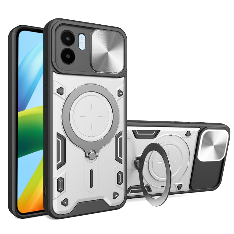 For Xiaomi Redmi A1 4G CD Texture Sliding Camshield Magnetic Holder Phone Case(Silver) - Xiaomi Cases by PMC Jewellery | Online Shopping South Africa | PMC Jewellery