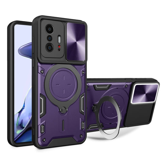 For Xiaomi 11T CD Texture Sliding Camshield Magnetic Holder Phone Case(Purple) - Xiaomi Cases by PMC Jewellery | Online Shopping South Africa | PMC Jewellery