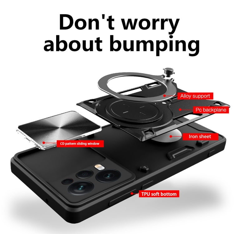 For Xiaomi Redmi Note 12 Pro 5G CD Texture Sliding Camshield Magnetic Holder Phone Case(Red) - free shipping - PMC TechLife - Order now!