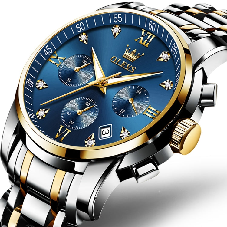 OLEVS 2858 Men Multifunctional Business Waterproof Quartz Watch(Blue + Gold) - Metal Strap Watches by OLEVS | Online Shopping South Africa | PMC Jewellery