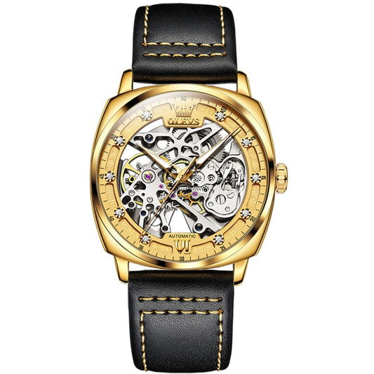 OLEVS 6651 Men Luminous Waterproof Hollow Mechanical Watch(Gold) - Leather Strap Watches by OLEVS | Online Shopping South Africa | PMC Jewellery