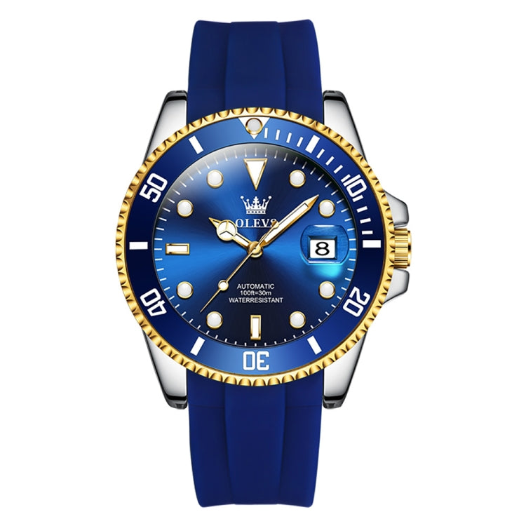 OLEVS 6650 Men Luminous Waterproof Silicone Strap Mechanical Watch(Blue + Gold) - Silicone Strap Watches by OLEVS | Online Shopping South Africa | PMC Jewellery
