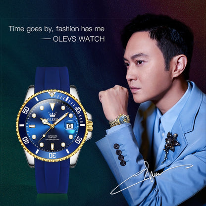 OLEVS 6650 Men Luminous Waterproof Silicone Strap Mechanical Watch(Blue + Gold) - Silicone Strap Watches by OLEVS | Online Shopping South Africa | PMC Jewellery