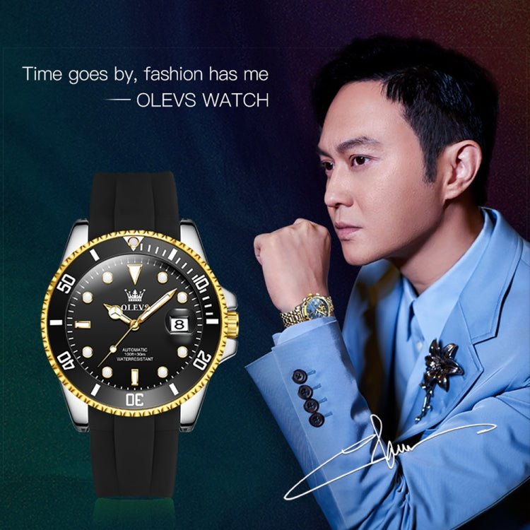 OLEVS 6650 Men Luminous Waterproof Silicone Strap Mechanical Watch(Black + Gold) - Silicone Strap Watches by OLEVS | Online Shopping South Africa | PMC Jewellery