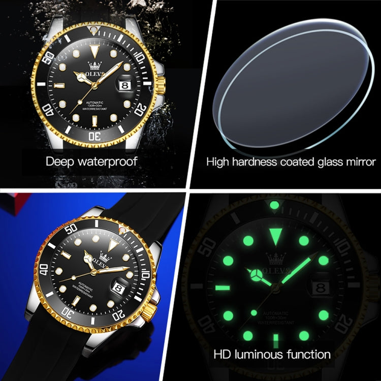 OLEVS 6650 Men Luminous Waterproof Silicone Strap Mechanical Watch(Black + Gold) - Silicone Strap Watches by OLEVS | Online Shopping South Africa | PMC Jewellery