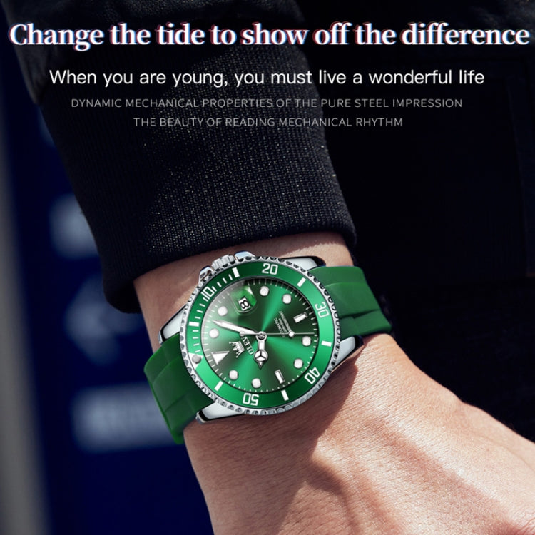 OLEVS 6650 Men Luminous Waterproof Silicone Strap Mechanical Watch(Green) - Silicone Strap Watches by OLEVS | Online Shopping South Africa | PMC Jewellery