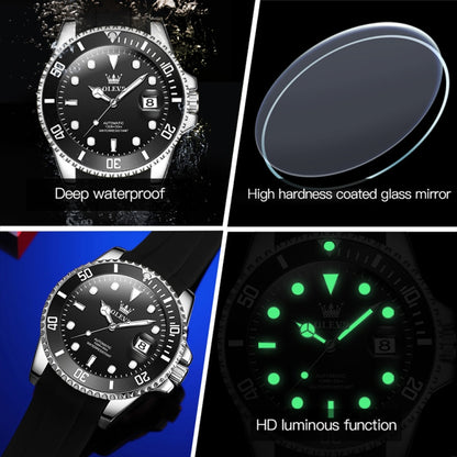 OLEVS 6650 Men Luminous Waterproof Silicone Strap Mechanical Watch(Black) - Silicone Strap Watches by OLEVS | Online Shopping South Africa | PMC Jewellery