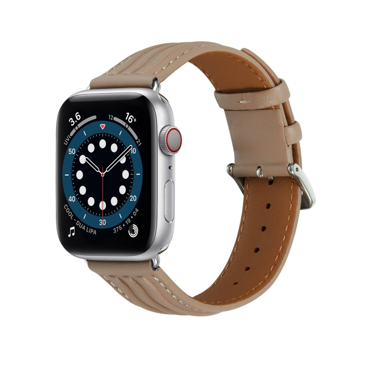 Embossed Line Genuine Leather Watch Band For Apple Watch Ultra 49mm(Milky Brown) - Watch Bands by PMC Jewellery | Online Shopping South Africa | PMC Jewellery