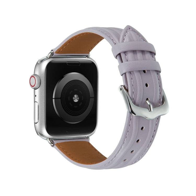 Embossed Line Genuine Leather Watch Band For Apple Watch 8 41mm(Lavender Purple) - Watch Bands by PMC Jewellery | Online Shopping South Africa | PMC Jewellery