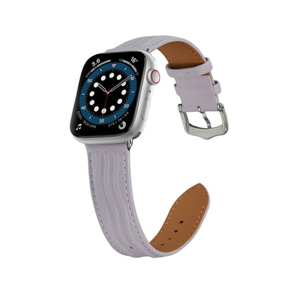 Embossed Line Genuine Leather Watch Band For Apple Watch 8 45mm(Lavender Purple) - Watch Bands by PMC Jewellery | Online Shopping South Africa | PMC Jewellery