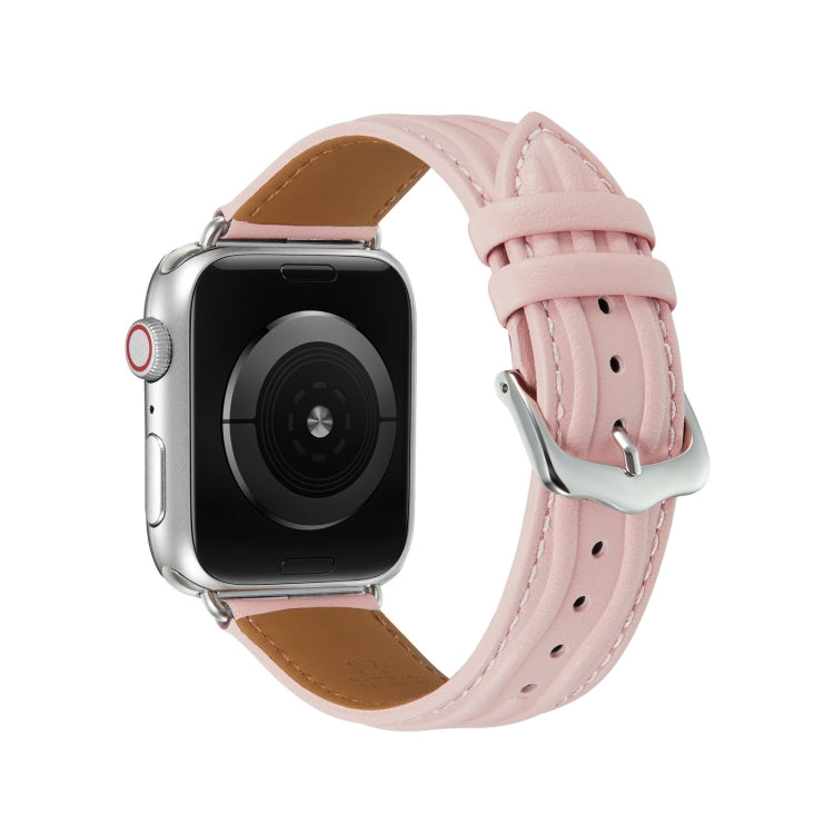 Embossed Line Genuine Leather Watch Band For Apple Watch SE 2022 40mm(Pink) - Watch Bands by PMC Jewellery | Online Shopping South Africa | PMC Jewellery