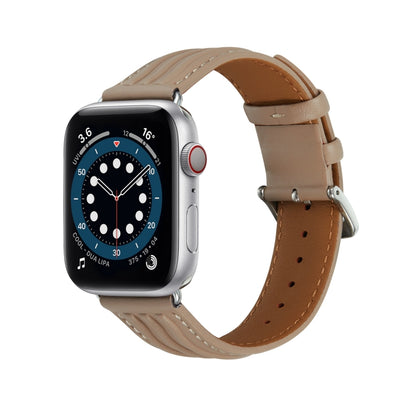 Embossed Line Genuine Leather Watch Band For Apple Watch SE 2022 40mm(Milky Brown) - Watch Bands by PMC Jewellery | Online Shopping South Africa | PMC Jewellery