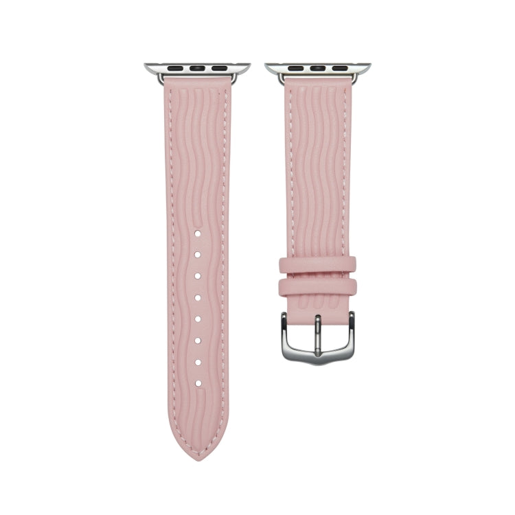 Embossed Line Genuine Leather Watch Band For Apple Watch SE 2022 44mm(Pink) - Watch Bands by PMC Jewellery | Online Shopping South Africa | PMC Jewellery