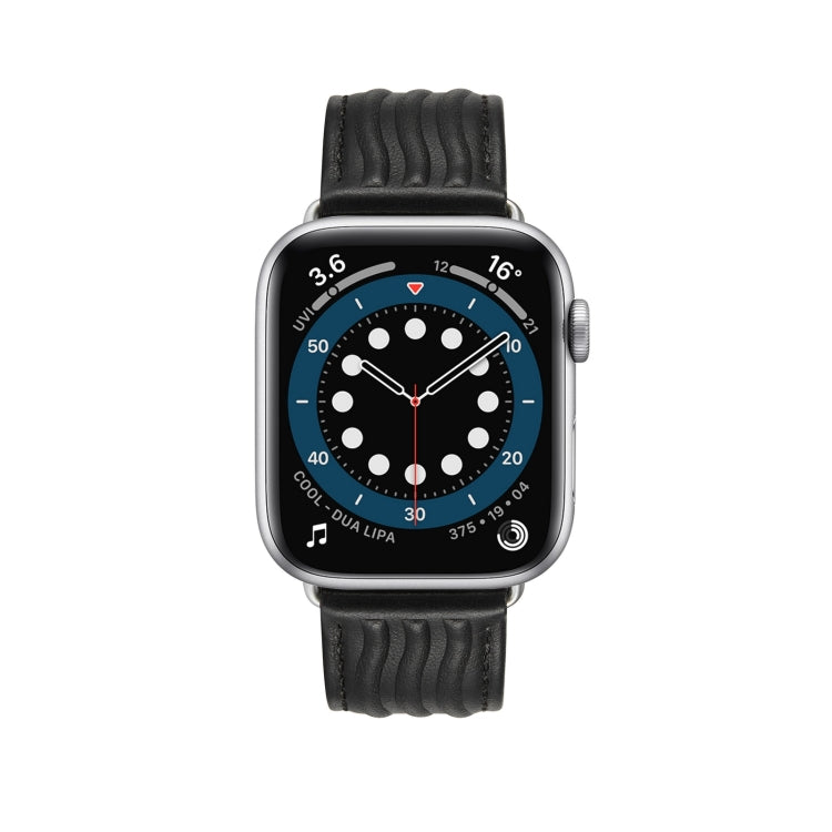 Embossed Line Genuine Leather Watch Band For Apple Watch SE 44mm(Black) - Watch Bands by PMC Jewellery | Online Shopping South Africa | PMC Jewellery