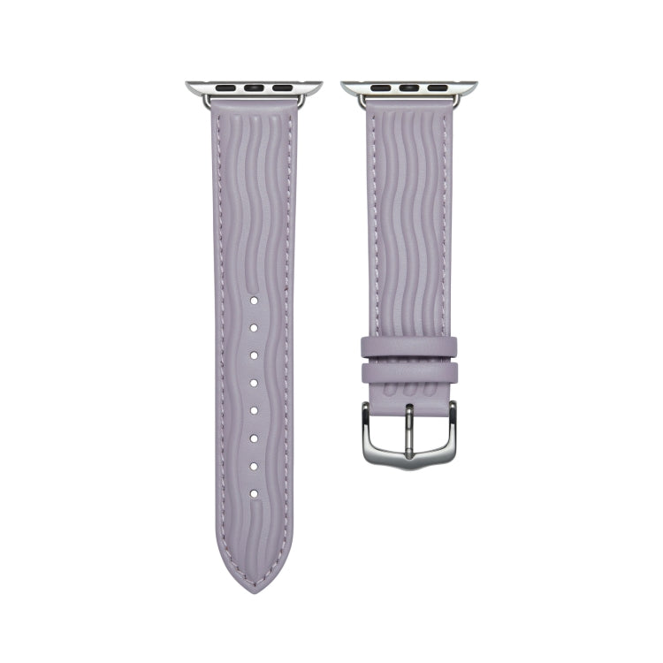 Embossed Line Genuine Leather Watch Band For Apple Watch 6 40mm(Lavender Purple) - Watch Bands by PMC Jewellery | Online Shopping South Africa | PMC Jewellery