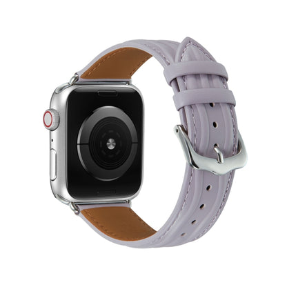 Embossed Line Genuine Leather Watch Band For Apple Watch 6 40mm(Lavender Purple) - Watch Bands by PMC Jewellery | Online Shopping South Africa | PMC Jewellery