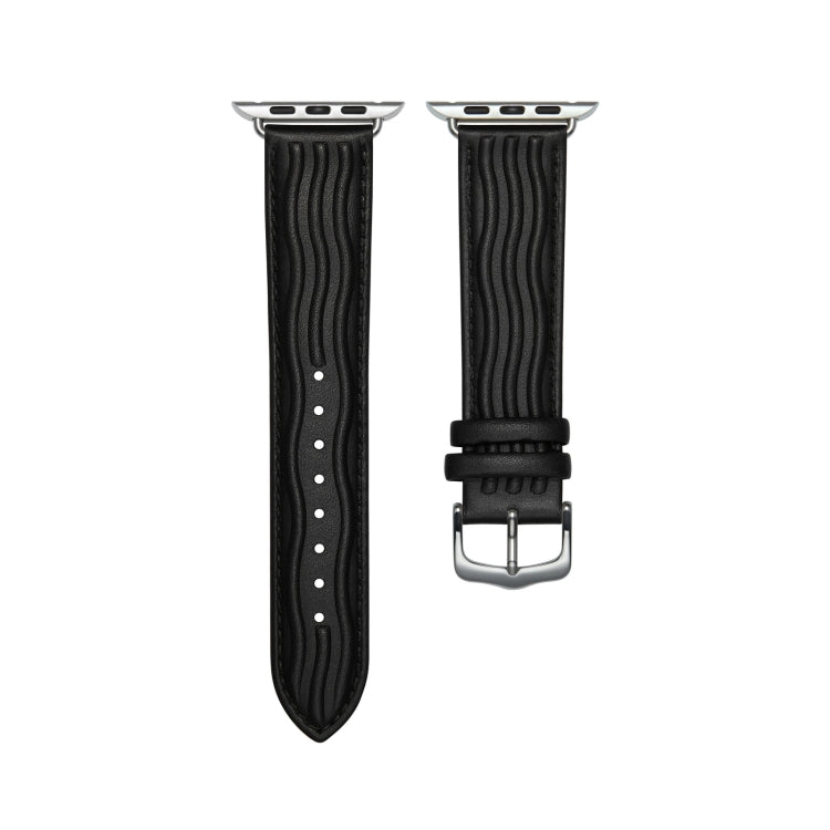 Embossed Line Genuine Leather Watch Band For Apple Watch 5 44mm(Black) - Watch Bands by PMC Jewellery | Online Shopping South Africa | PMC Jewellery