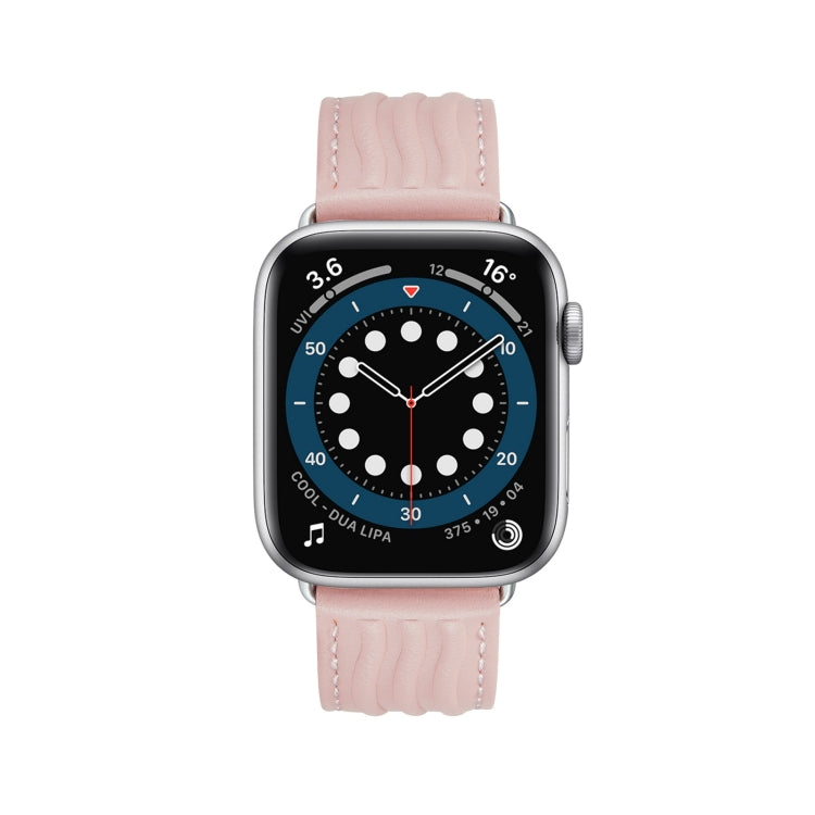 Embossed Line Genuine Leather Watch Band For Apple Watch 4 44mm(Pink) - Watch Bands by PMC Jewellery | Online Shopping South Africa | PMC Jewellery