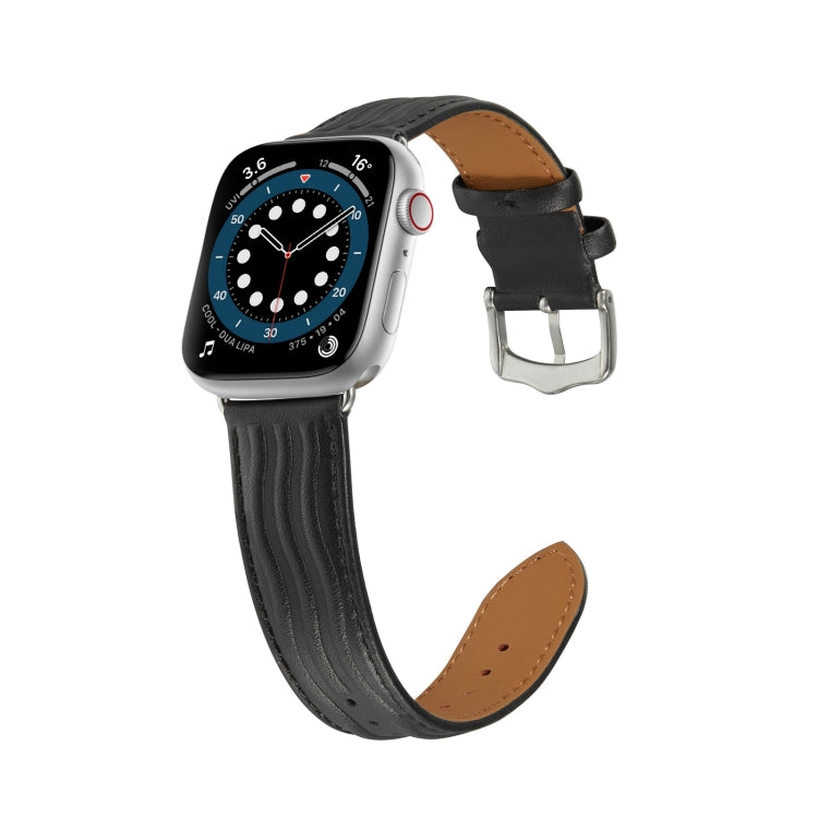 Embossed Line Genuine Leather Watch Band For Apple Watch 2 42mm(Black) - Watch Bands by PMC Jewellery | Online Shopping South Africa | PMC Jewellery