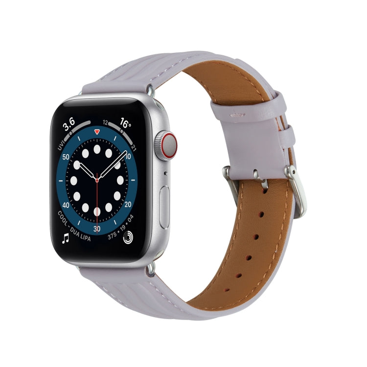 Embossed Line Genuine Leather Watch Band For Apple Watch 38mm(Lavender Purple) - Watch Bands by PMC Jewellery | Online Shopping South Africa | PMC Jewellery