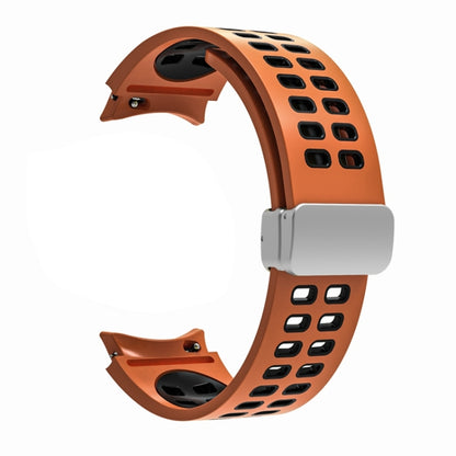 For Samsung Galaxy Watch5 Double-row Hole Folding Buckle Silicone Watch Band(Orange Black) - Watch Bands by PMC Jewellery | Online Shopping South Africa | PMC Jewellery