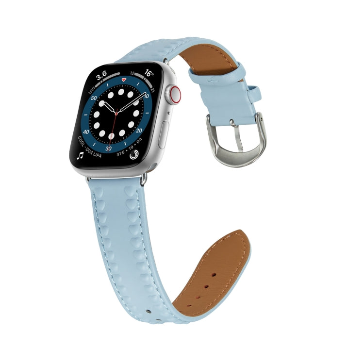 Embossed Love Genuine Leather Watch Band For Apple Watch Ultra 49mm(Blue) - Watch Bands by PMC Jewellery | Online Shopping South Africa | PMC Jewellery