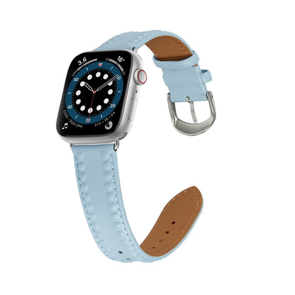 Embossed Love Genuine Leather Watch Band For Apple Watch 8 41mm(Blue) - Watch Bands by PMC Jewellery | Online Shopping South Africa | PMC Jewellery