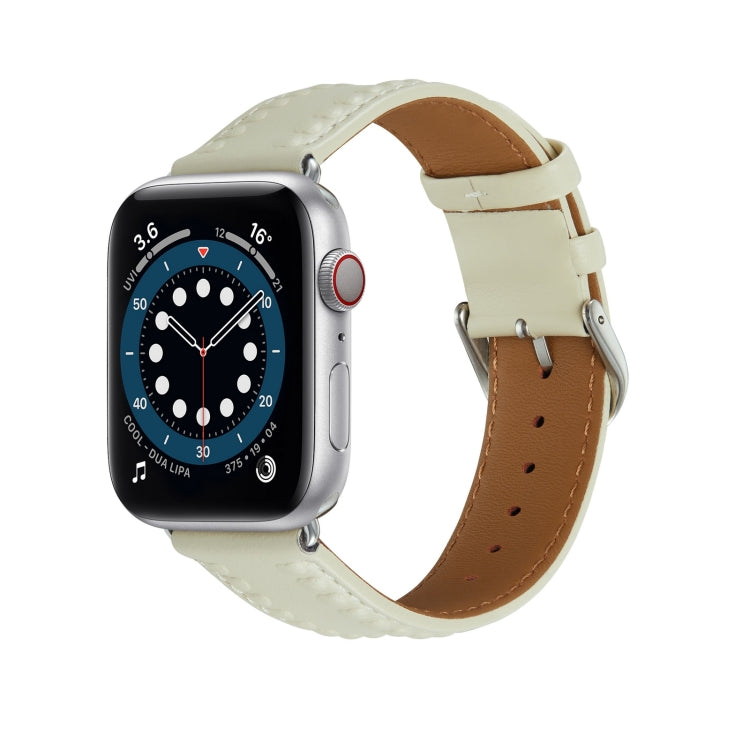 Embossed Love Genuine Leather Watch Band For Apple Watch 8 45mm(Milky White) - Watch Bands by PMC Jewellery | Online Shopping South Africa | PMC Jewellery