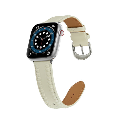 Embossed Love Genuine Leather Watch Band For Apple Watch 8 45mm(Milky White) - Watch Bands by PMC Jewellery | Online Shopping South Africa | PMC Jewellery