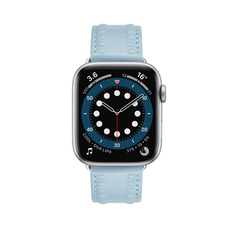 Embossed Love Genuine Leather Watch Band For Apple Watch SE 2022 40mm(Blue) - Watch Bands by PMC Jewellery | Online Shopping South Africa | PMC Jewellery