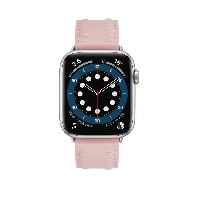 Embossed Love Genuine Leather Watch Band For Apple Watch 7 45mm(Pink) - Watch Bands by PMC Jewellery | Online Shopping South Africa | PMC Jewellery