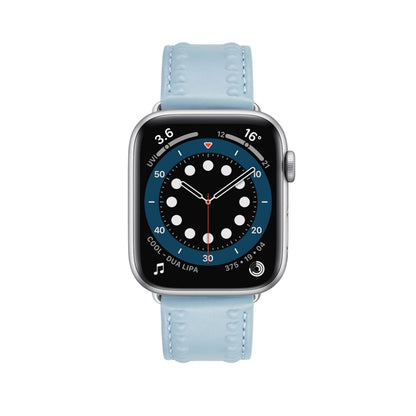 Embossed Love Genuine Leather Watch Band For Apple Watch SE 44mm(Blue) - Watch Bands by PMC Jewellery | Online Shopping South Africa | PMC Jewellery