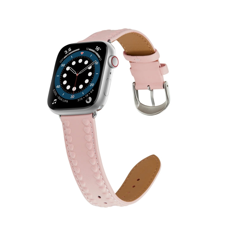 Embossed Love Genuine Leather Watch Band For Apple Watch 3 42mm(Pink) - Watch Bands by PMC Jewellery | Online Shopping South Africa | PMC Jewellery