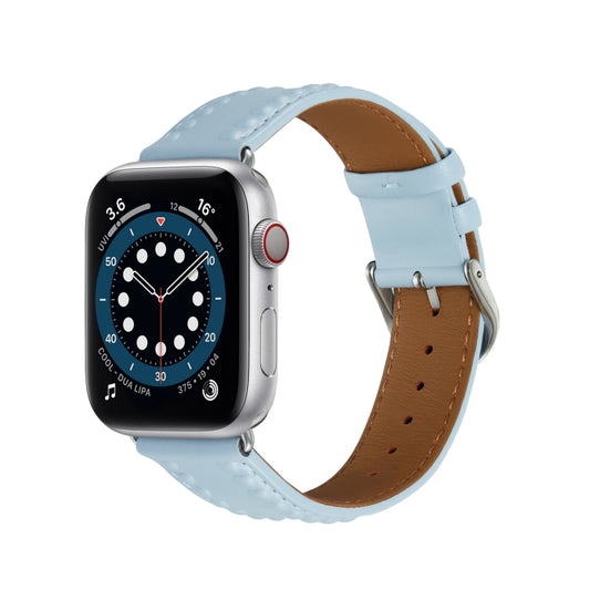 Embossed Love Genuine Leather Watch Band For Apple Watch 2 38mm(Blue) - Watch Bands by PMC Jewellery | Online Shopping South Africa | PMC Jewellery