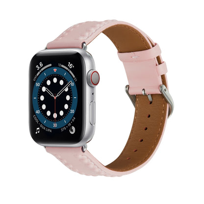 Embossed Love Genuine Leather Watch Band For Apple Watch 42mm(Pink) - Watch Bands by PMC Jewellery | Online Shopping South Africa | PMC Jewellery