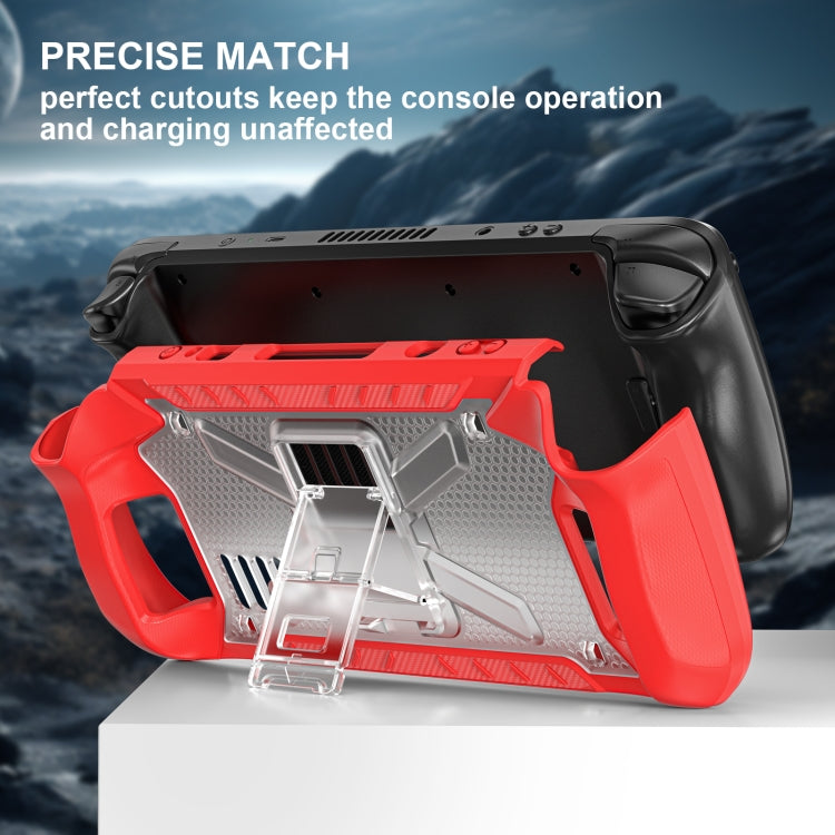 For Steam Deck Shockproof Game Console Case with Holder & Shoulder Strap(Red+Transparent) - Accessories by PMC Jewellery | Online Shopping South Africa | PMC Jewellery