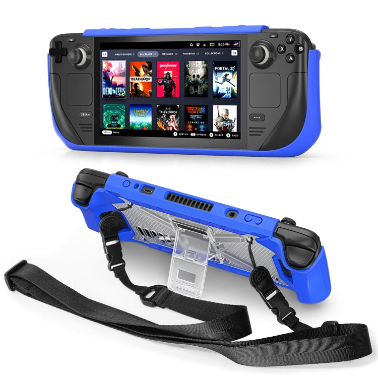 For Steam Deck Shockproof Game Console Case with Holder & Shoulder Strap(Blue+Transparent) - Accessories by PMC Jewellery | Online Shopping South Africa | PMC Jewellery