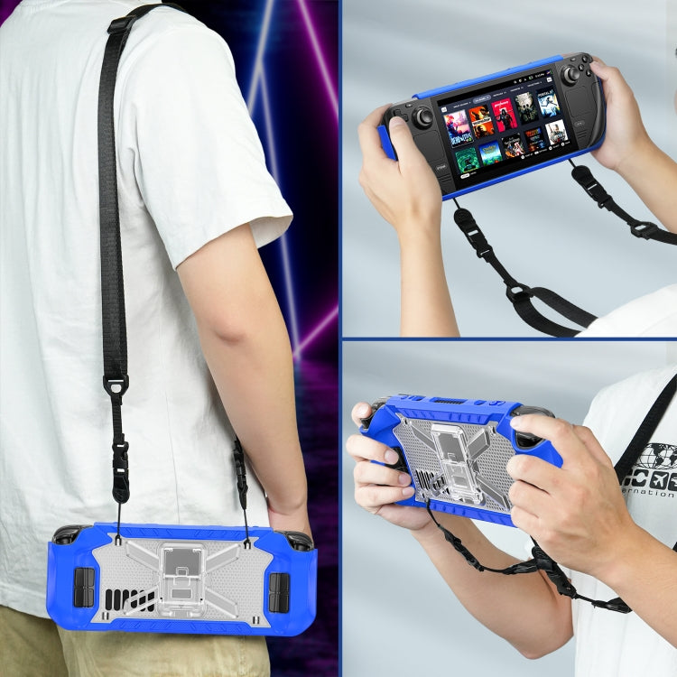 For Steam Deck Shockproof Game Console Case with Holder & Shoulder Strap(Blue+Transparent) - Accessories by PMC Jewellery | Online Shopping South Africa | PMC Jewellery